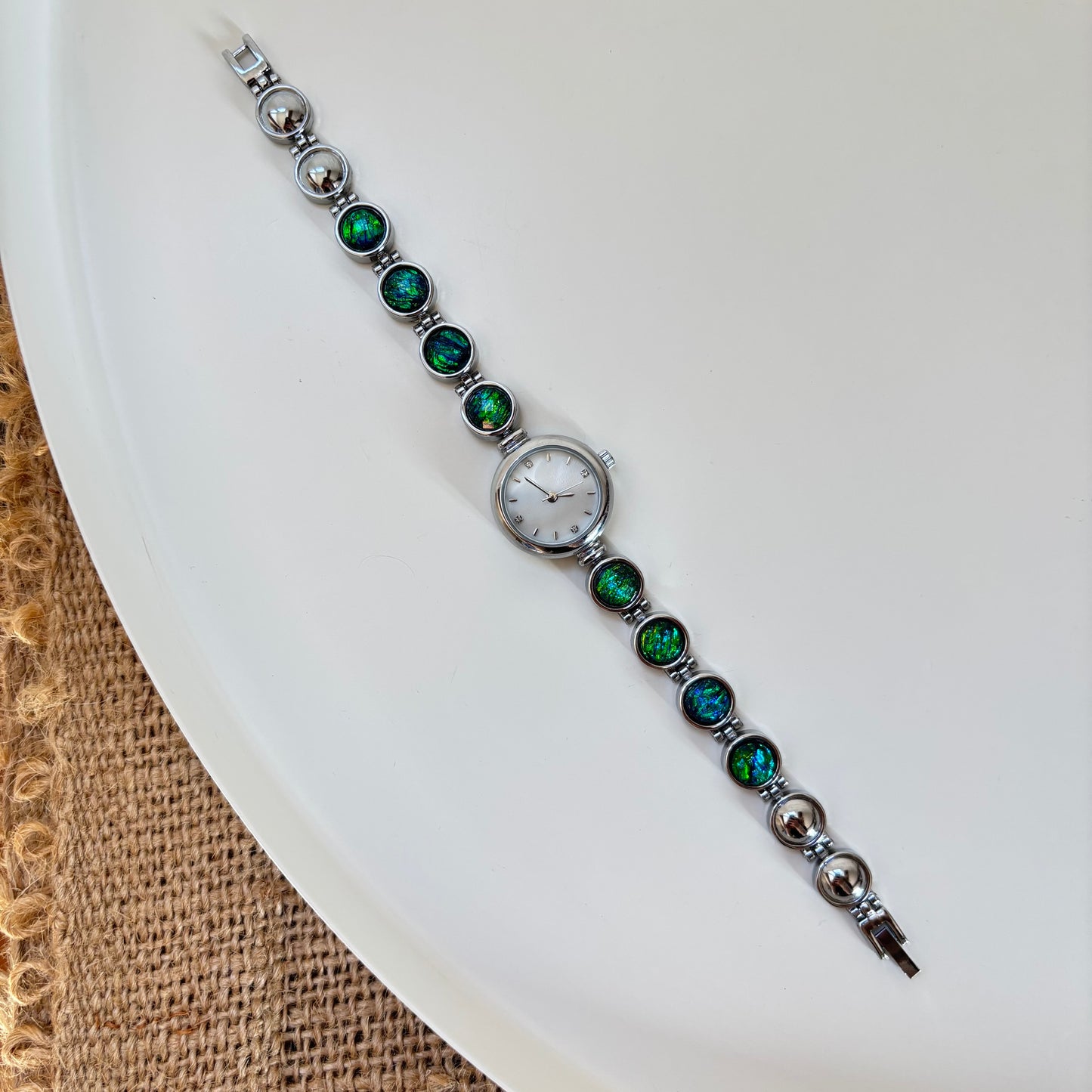 Aurora - Silver Watch with Vibrant Opal-Inspired Stones