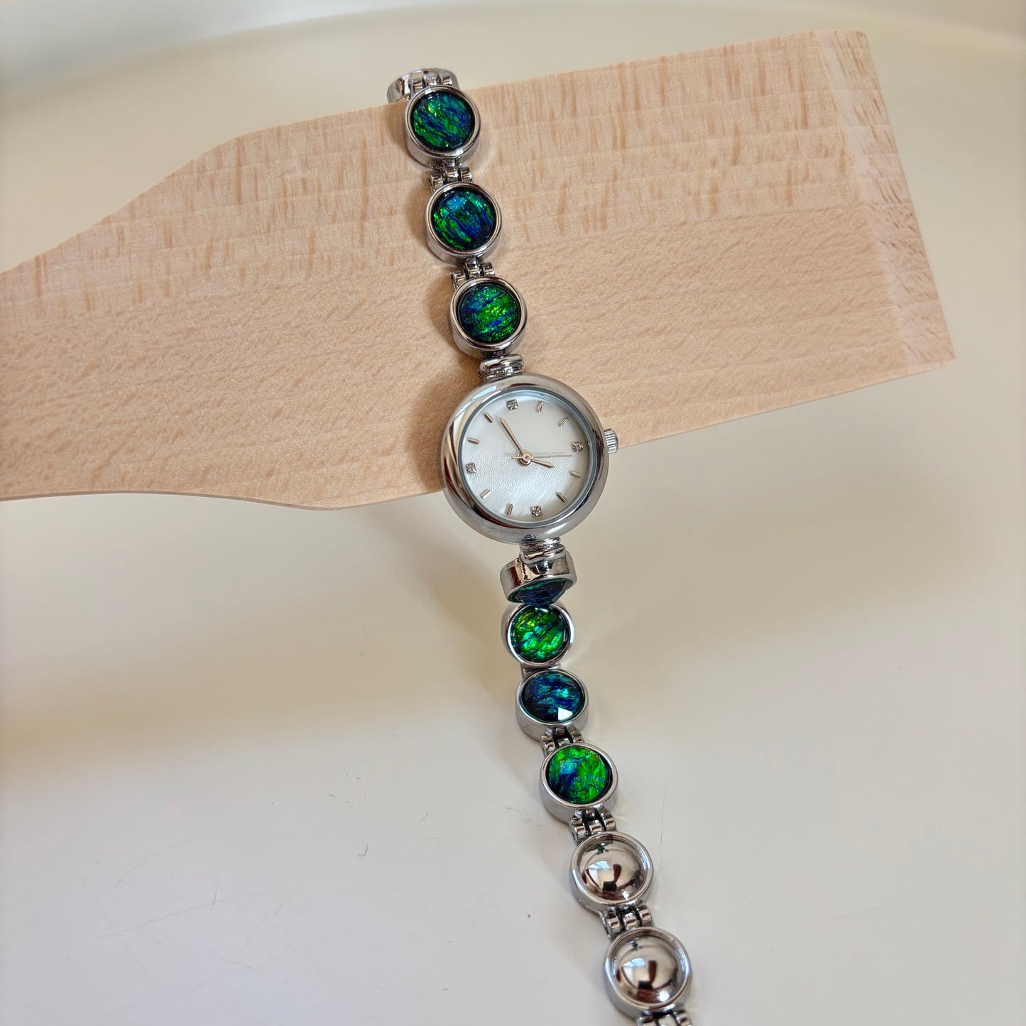 Aurora - Silver Watch with Vibrant Opal-Inspired Stones