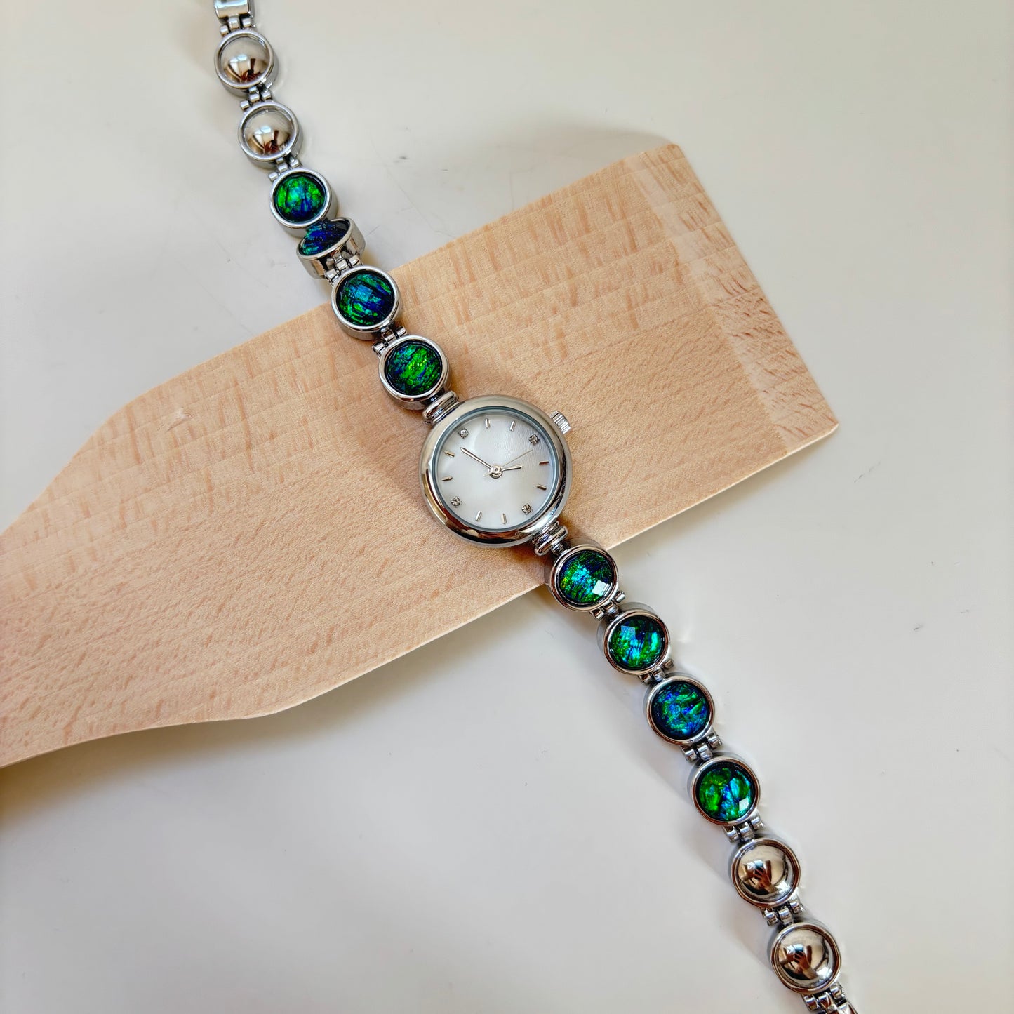 Aurora - Silver Watch with Vibrant Opal-Inspired Stones