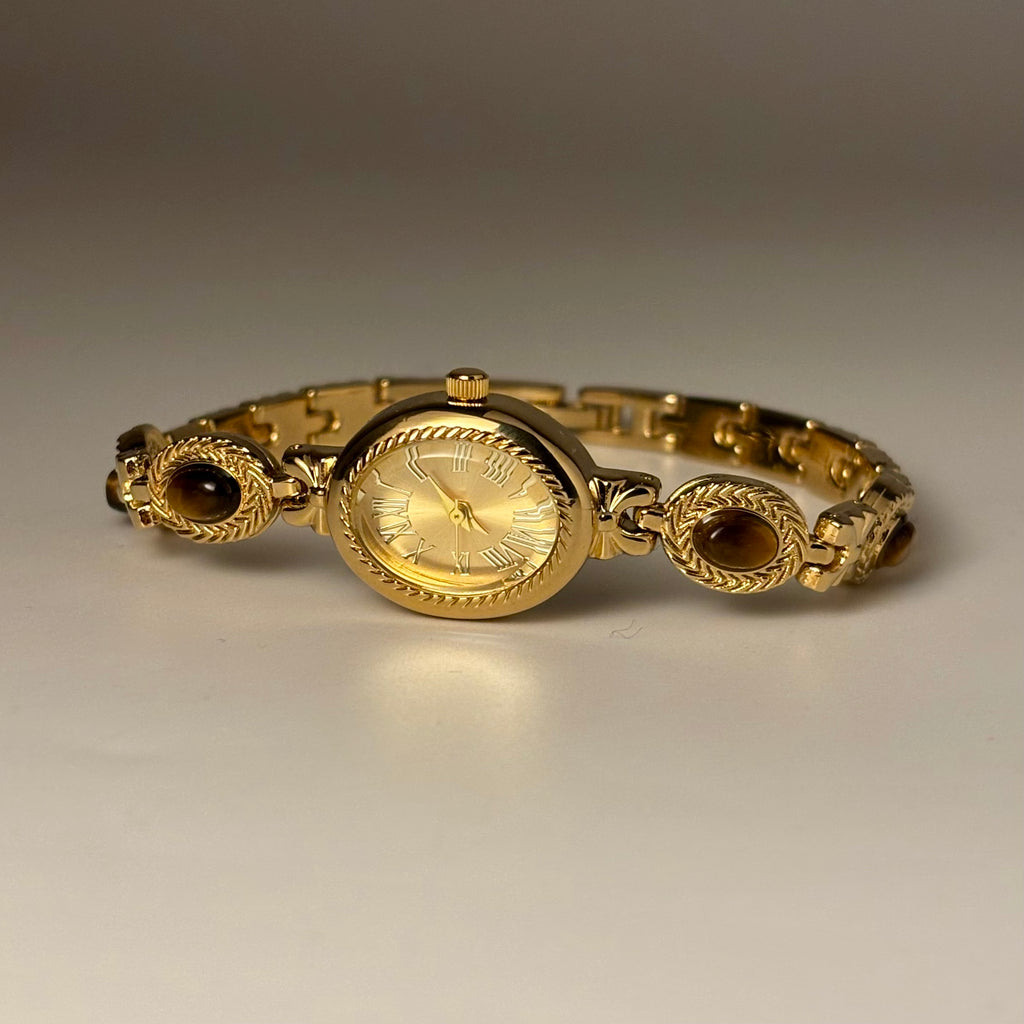 Tigy - Gold Bracelet Watch with Tiger's Eye Stones
