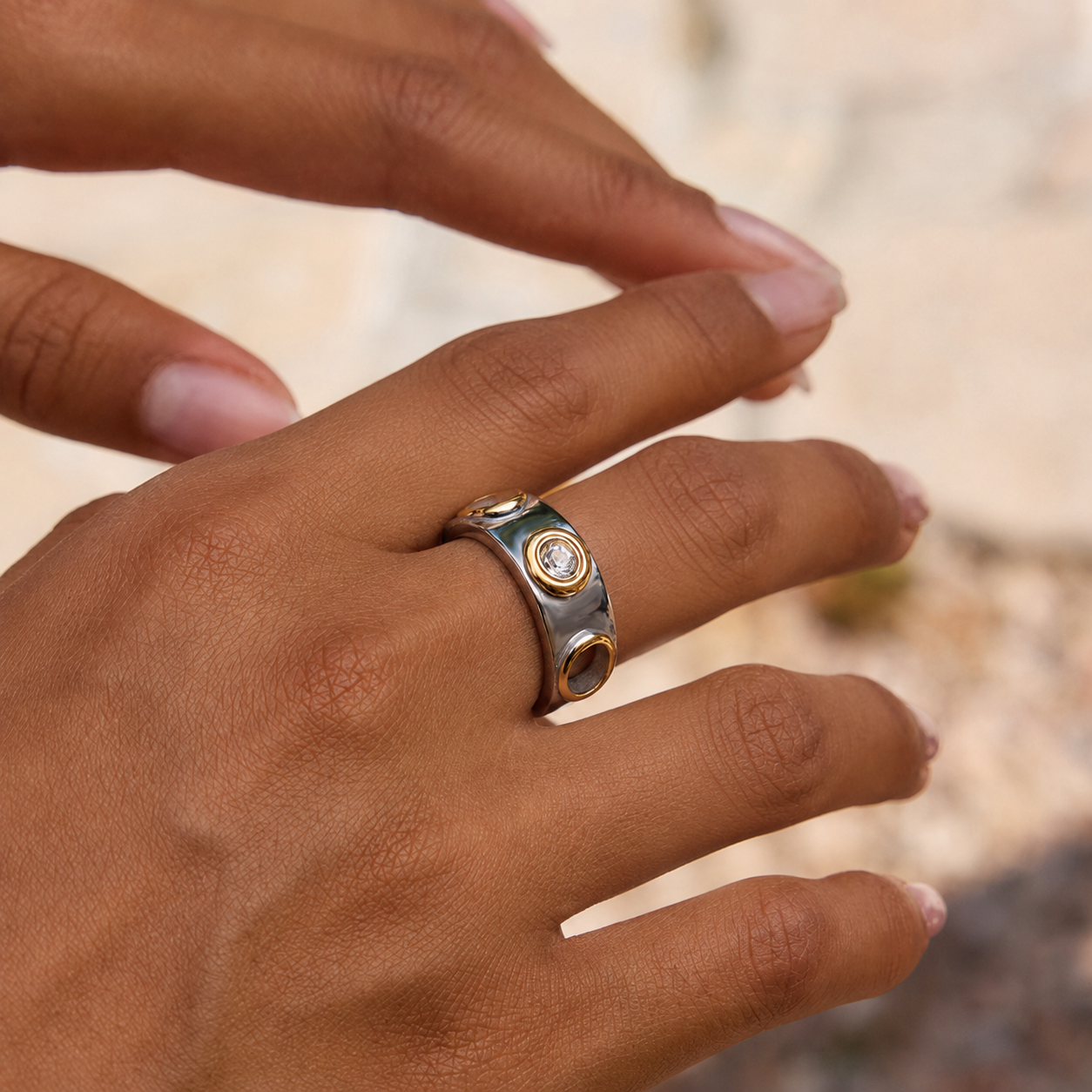 Two Tone Crystal Ring