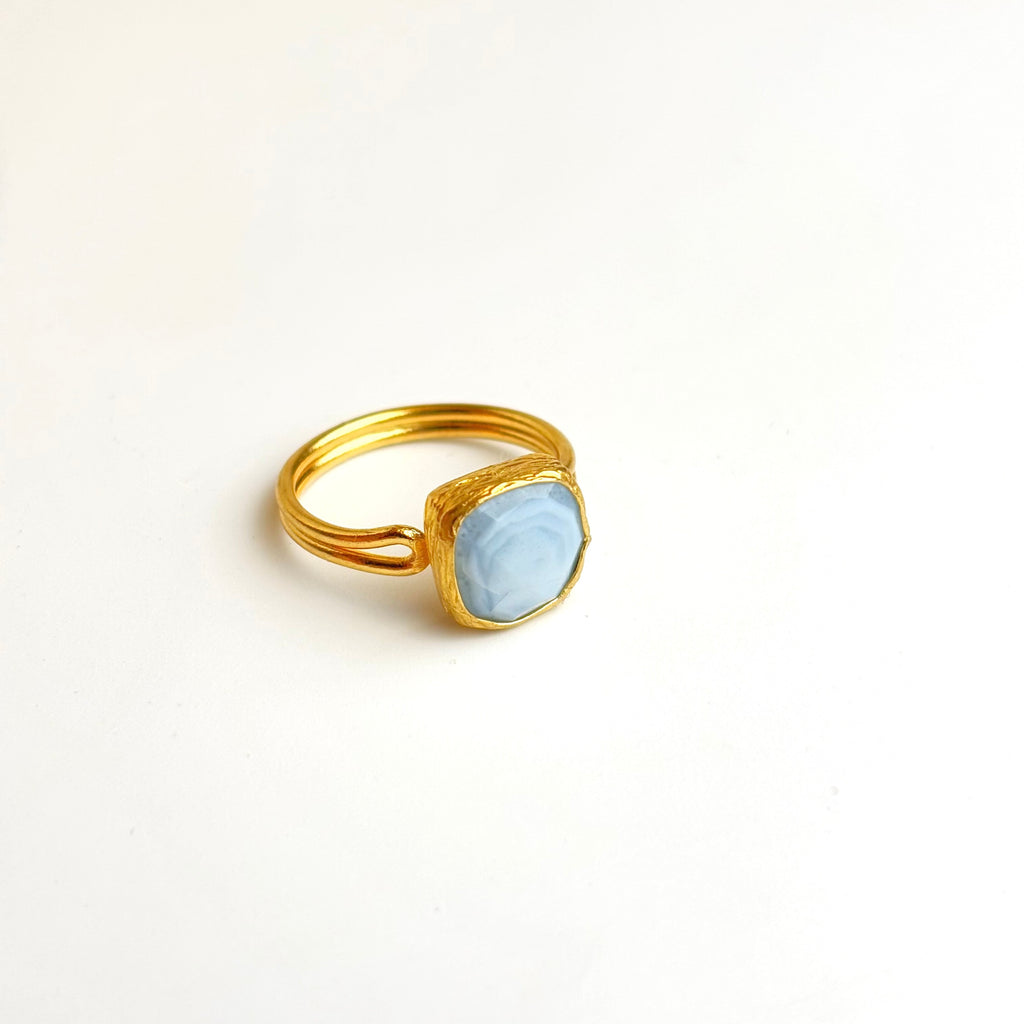 Handcrafted Adjustable Blue Chalcedony Ring