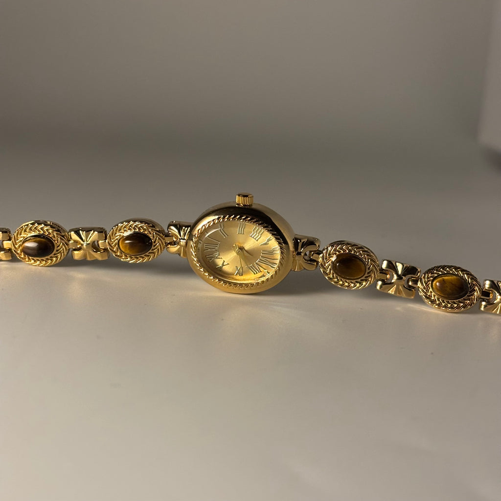Tigy - Gold Bracelet Watch with Tiger's Eye Stones