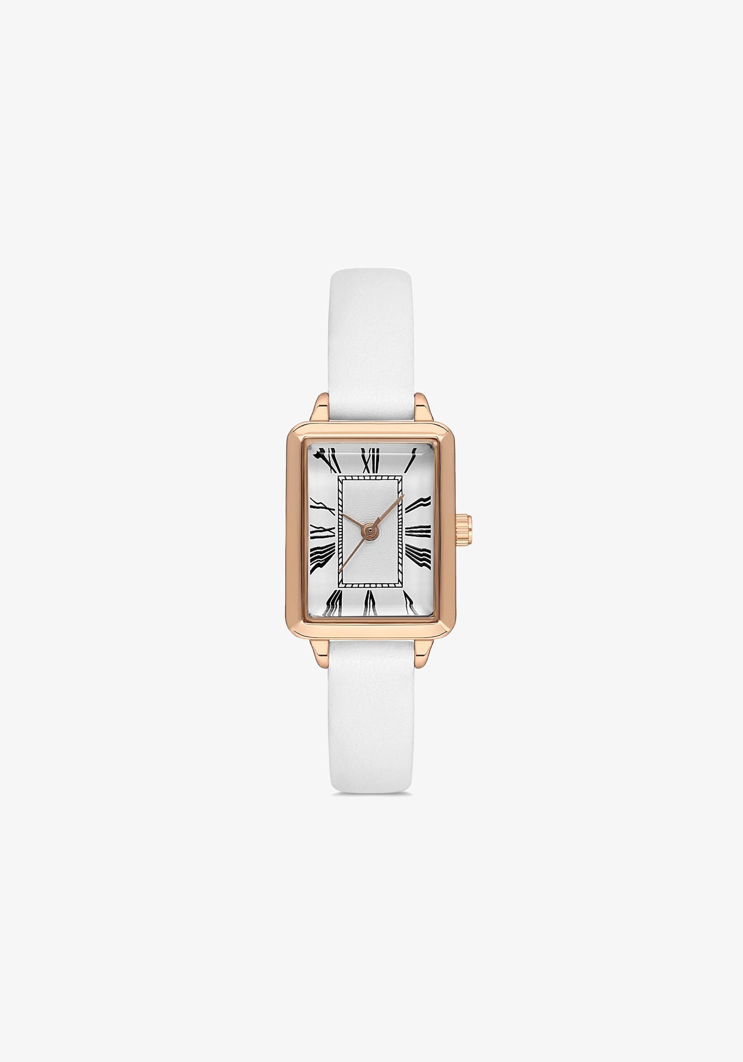 Lamer- Womens Rose Gold Wrist Watch With White Leather Strap