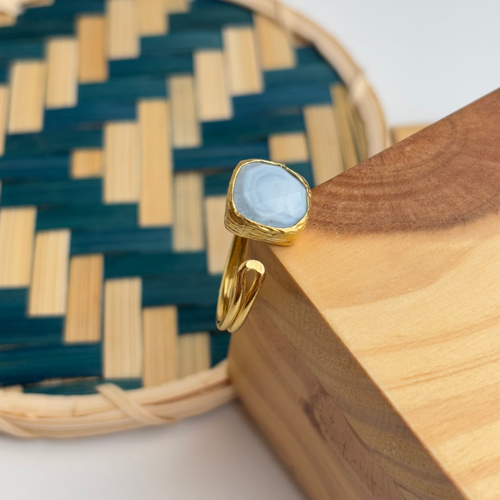 Handcrafted Adjustable Blue Chalcedony Ring