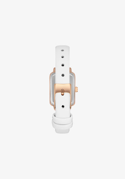 Lamer- Womens Rose Gold Wrist Watch With White Leather Strap