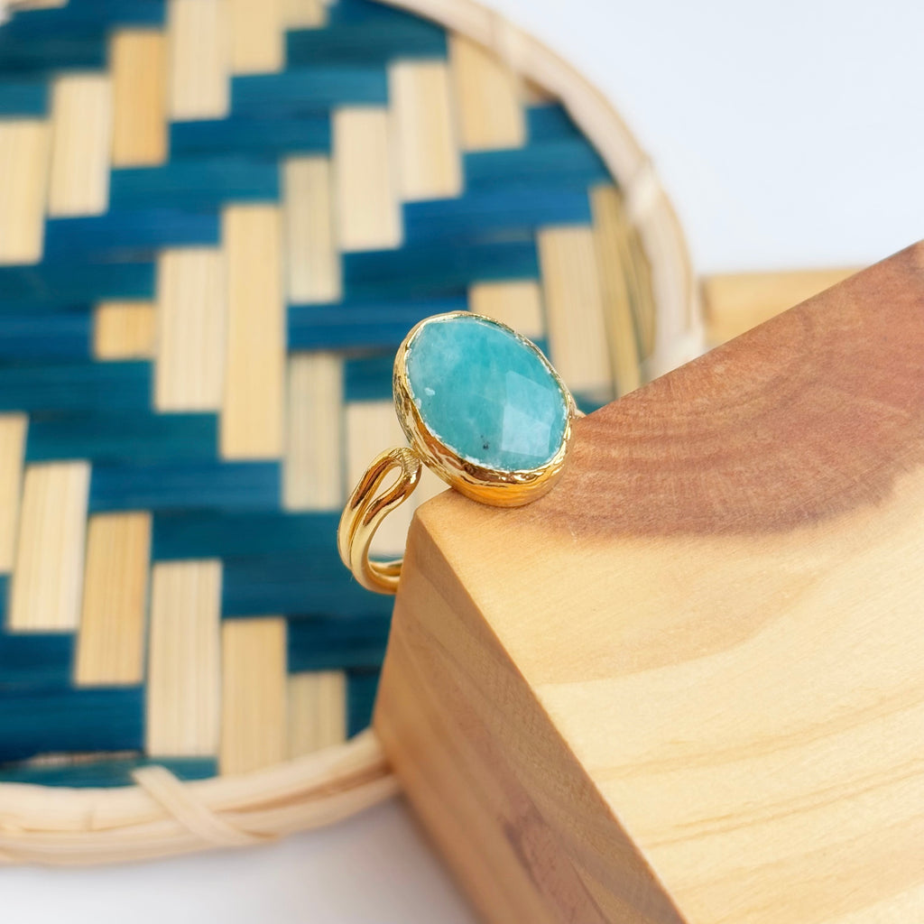 Handcrafted Adjustable Blue Chalcedony Ring
