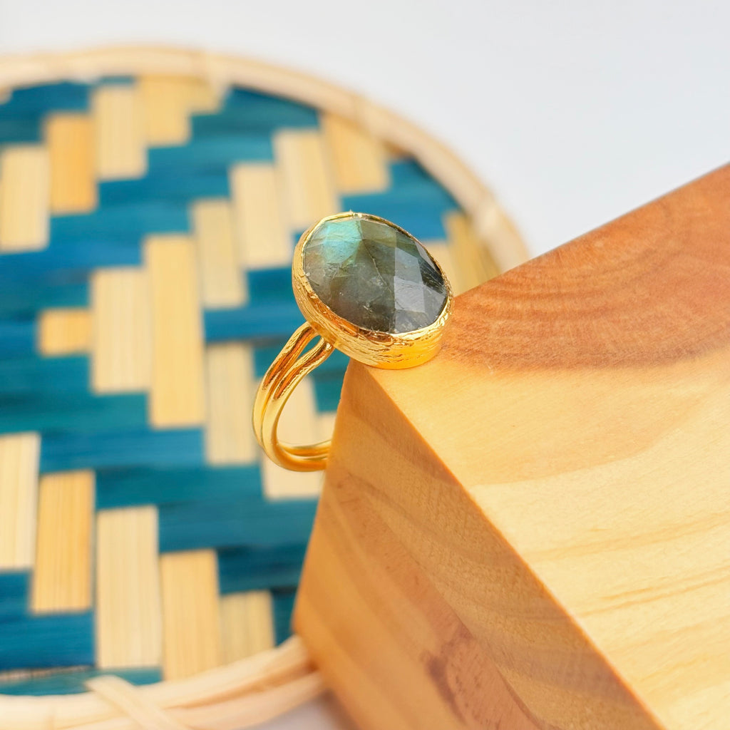 Handcrafted Adjustable Labradorite Ring