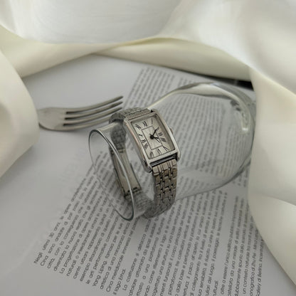 Silver Vintage Style Tank Wrist Watch for Women