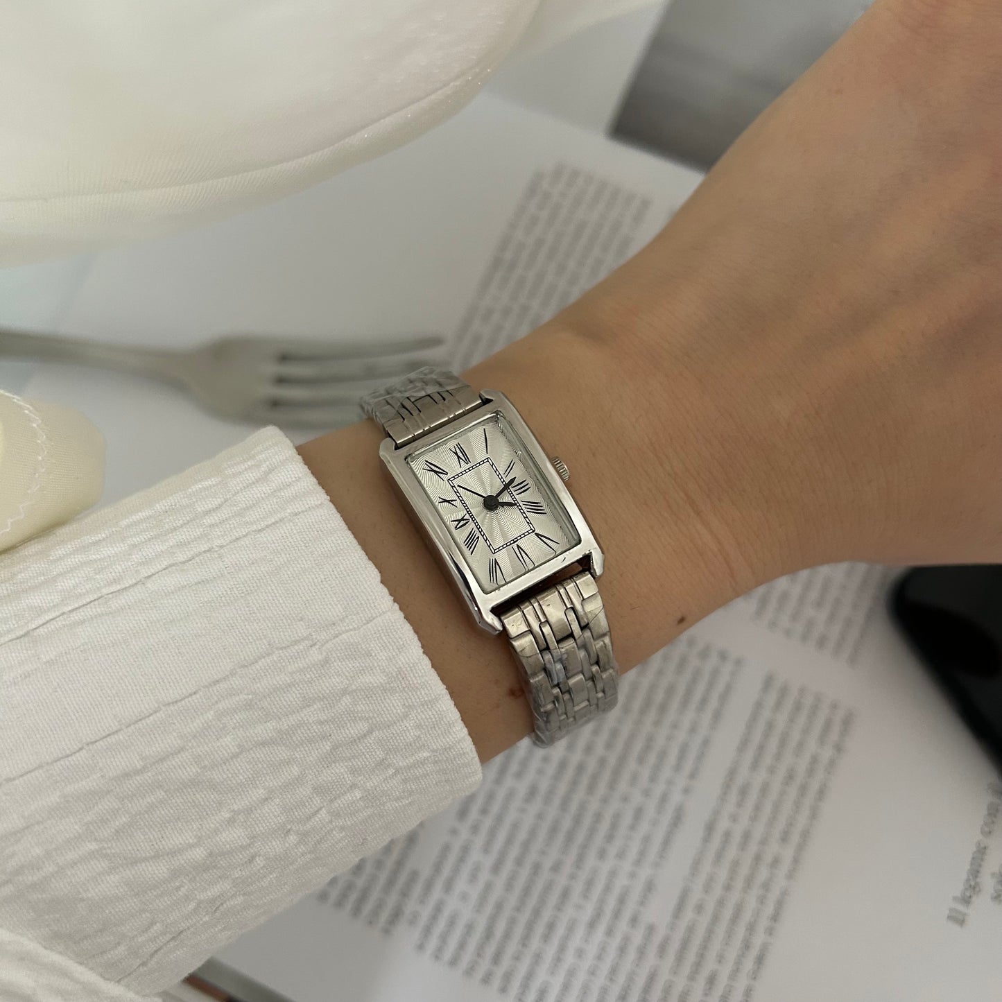 Silver Vintage Style Tank Wrist Watch for Women