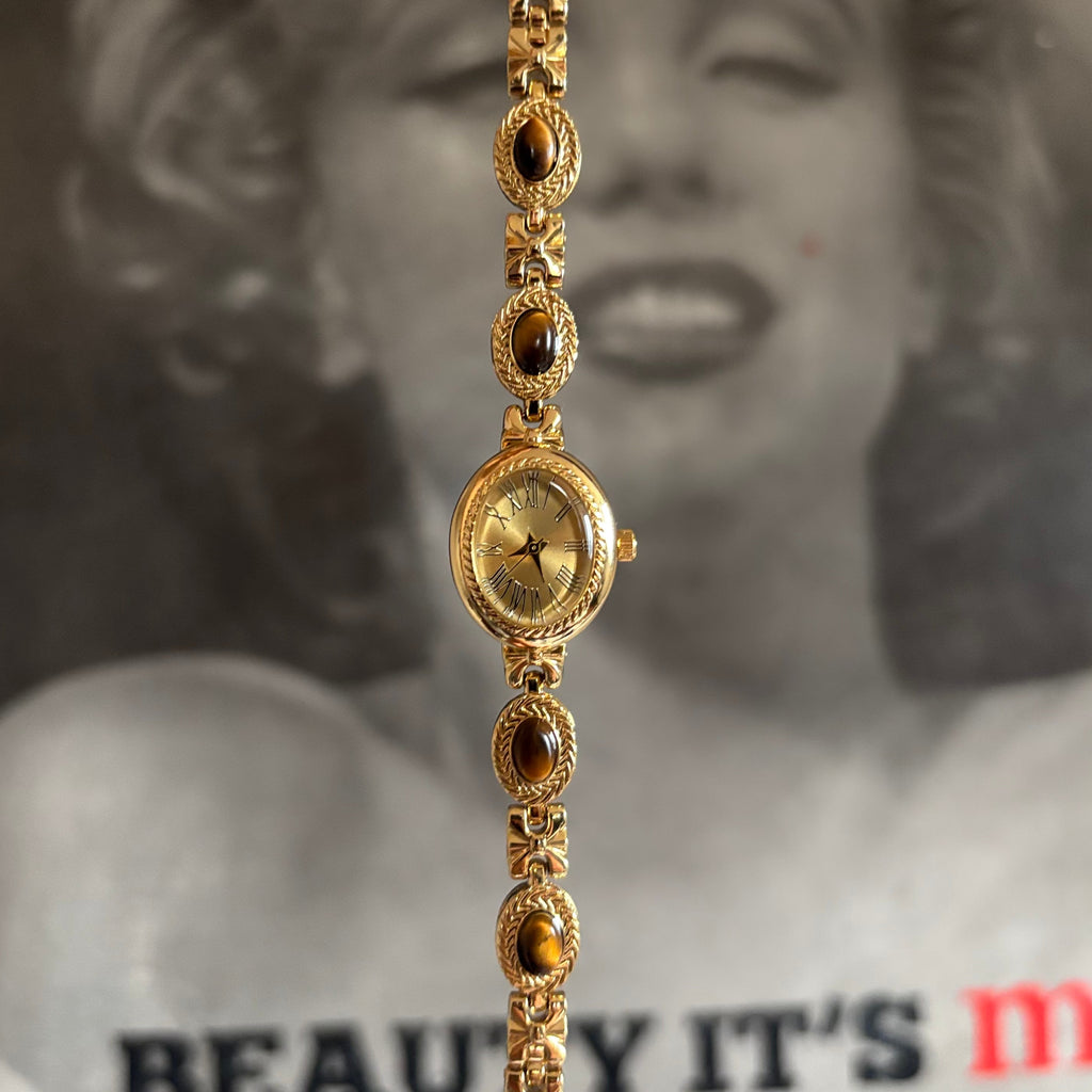 Tigy - Gold Bracelet Watch with Tiger's Eye Stones