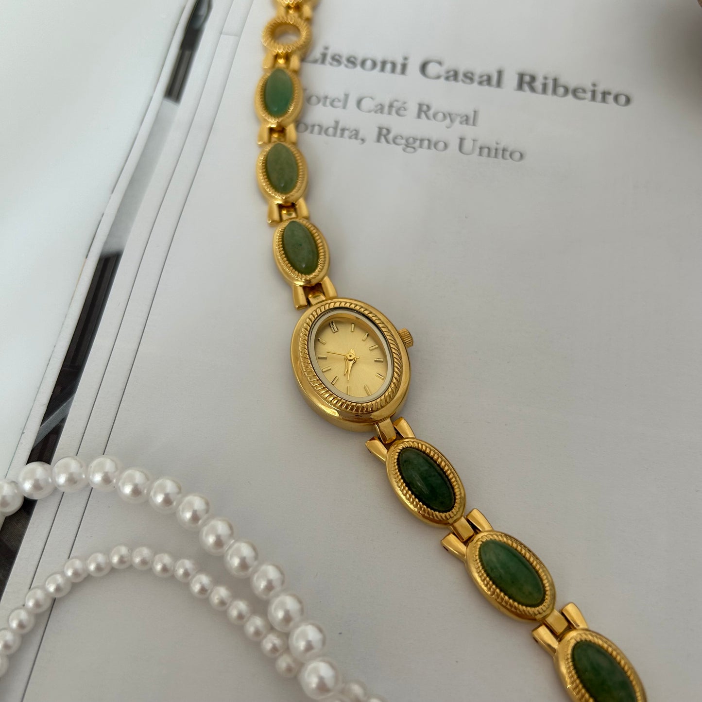 Emmy | Gold Emerald Stone Watch