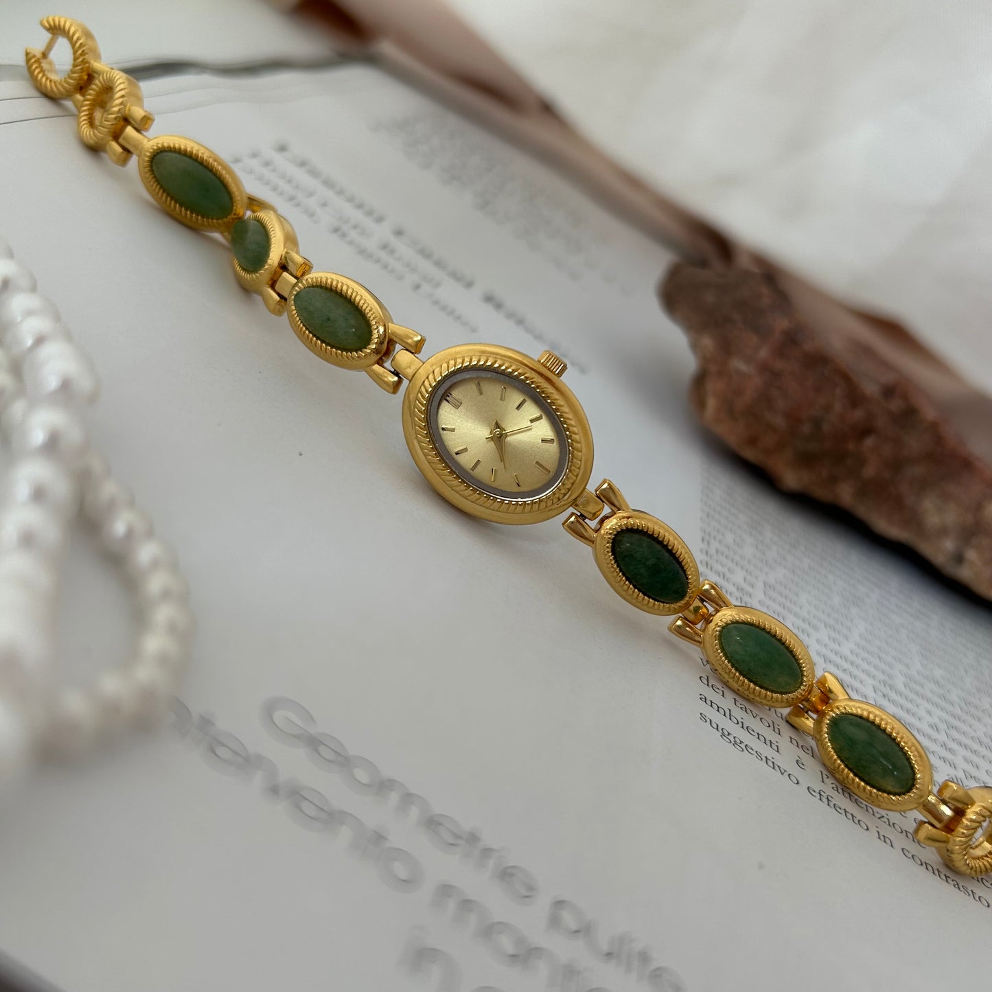 Emmy | Gold Emerald Stone Watch