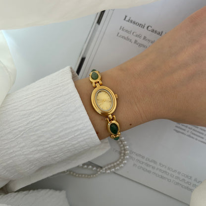 Emmy | Gold Emerald Stone Watch