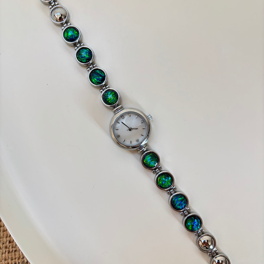 Aurora - Silver Watch with Vibrant Opal-Inspired Stones