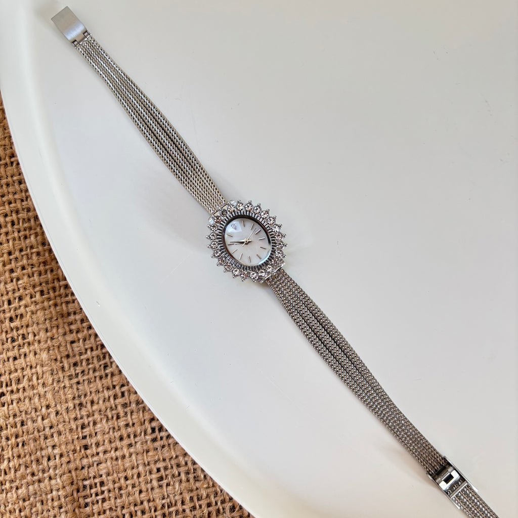 Silver Radiance - Women’s Crystal-Accented Vintage-Inspired Bracelet Watch