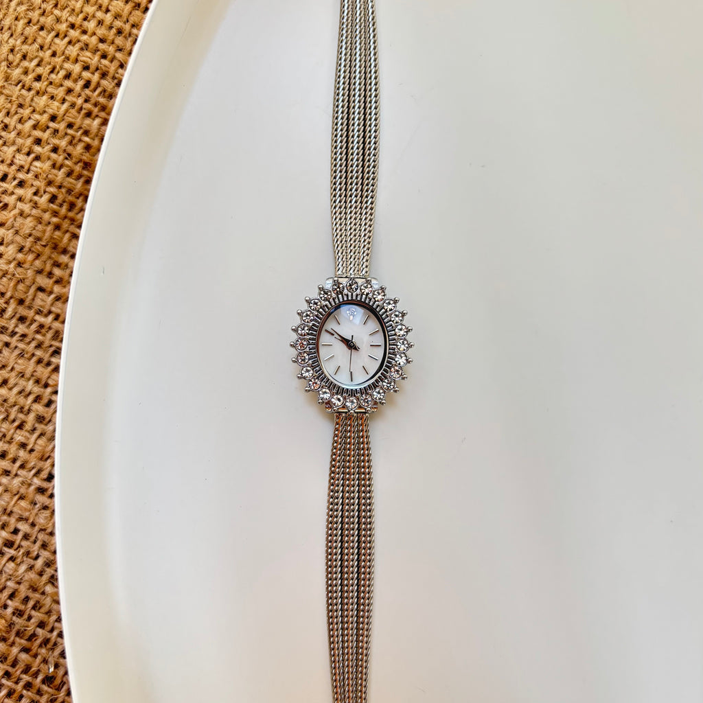 Silver Radiance - Women’s Crystal-Accented Vintage-Inspired Bracelet Watch