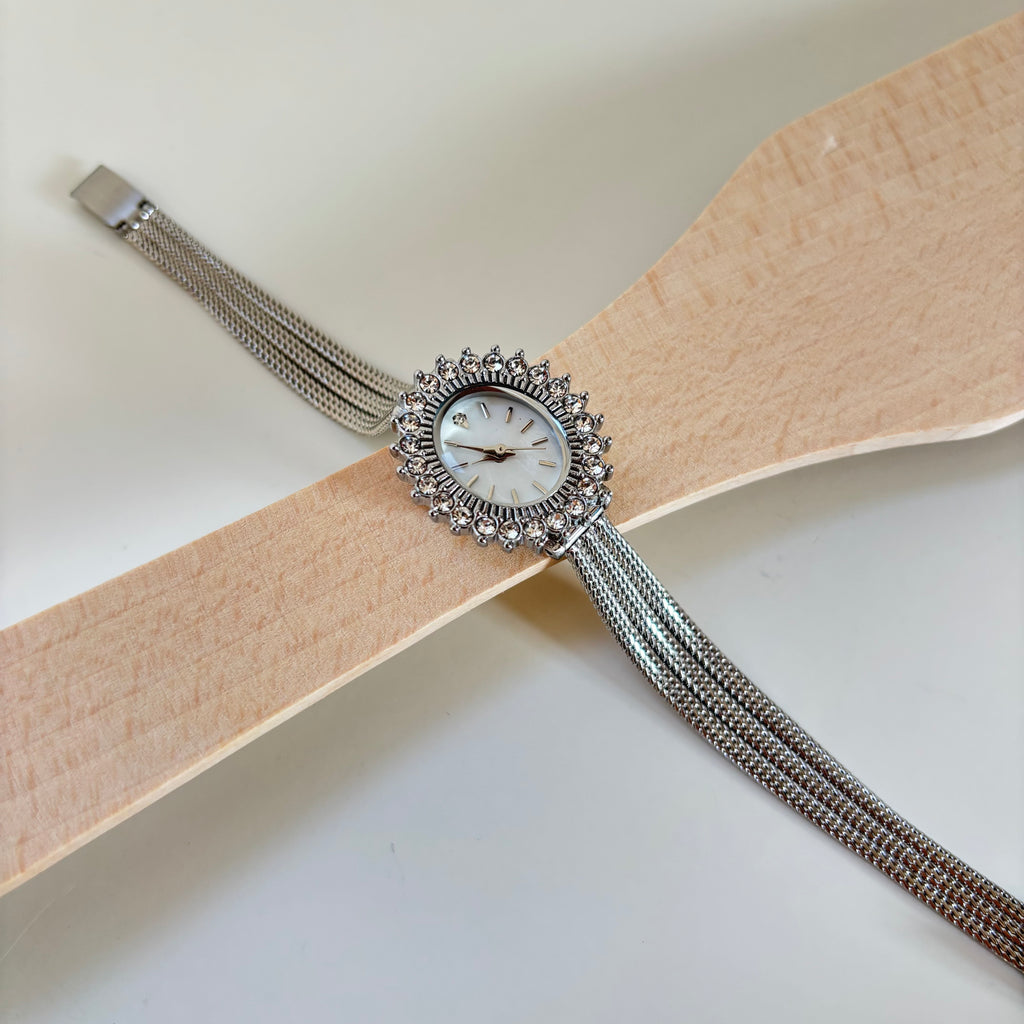 Silver Radiance - Women’s Crystal-Accented Vintage-Inspired Bracelet Watch